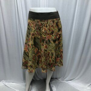Relativity Skirt Womens Size Small Green Red Lined A-Line Midi Stretch Waist